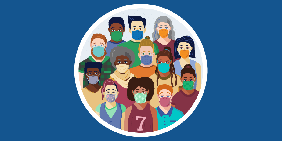 Cartoon masked people in a group